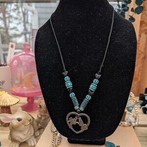 Vintage Lovebirds Necklace with Tribal Style Beads AS IS